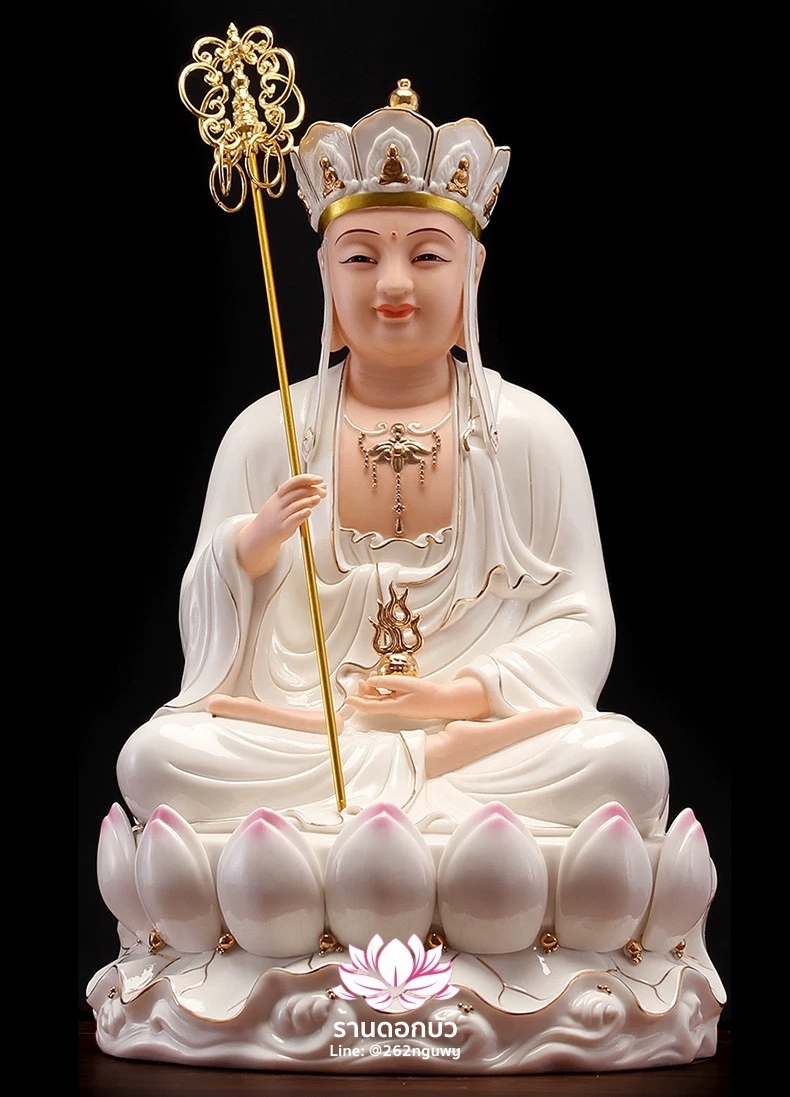 พระกษิติครรภโพธิสัตว์ ตี่จั่งอ๊วงผ่อสัก ประทับนั่งบนบัลลังก์ดอกบัว ขนาด 16 นิ้ว