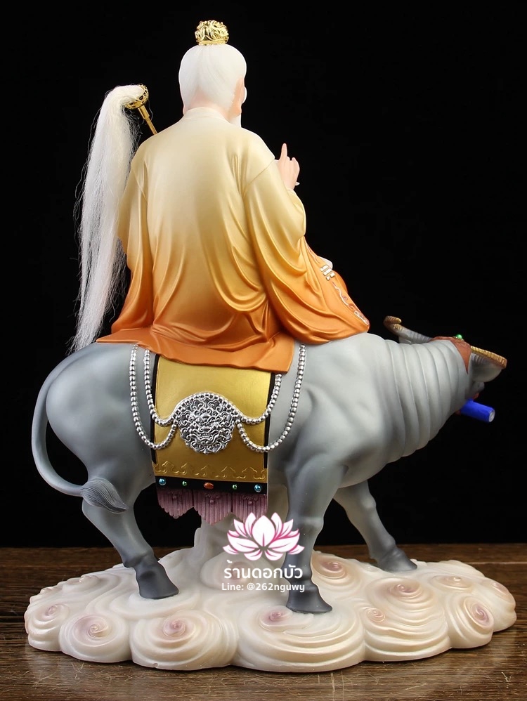 ไท่เสียงเหล่ากุง ไท่ส่องโล้กุ๊น ไท้ซังเหล่าจวิน หรือเล่าจื้อ ปางประทับนั่งขี่วัว งานหินอ่อนคุณภาพสูง ขนาด 16/19/26 นิ้ว