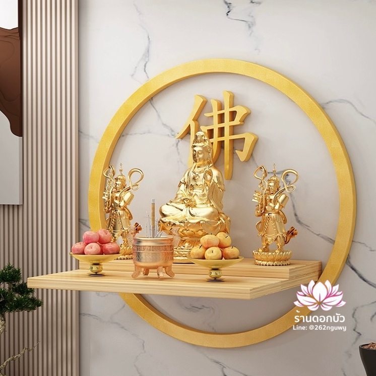 หิ้งพระ หิ้งวางพระพุทธรูป แท่นวางเทวรูปติดผนัง งานไม้ สีโอ๊ค/มะฮอกกานี/ดำ/ขาว