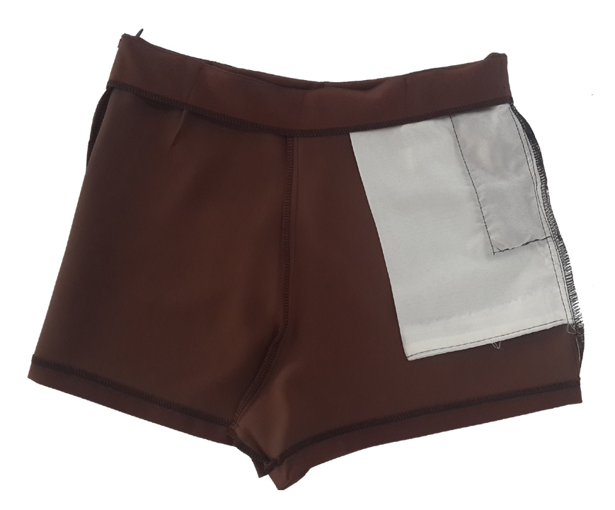 กางเกงขาสั้นเอวสูงขอบเรียบผ้าฮานาโกะ ซิปซ้าย กระเป๋าขวา สีน้ำตาลเข้ม Size S M L XL