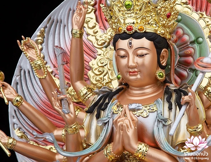พระจุนทีโพธิสัตว์ พระโพธิสัตว์จุนทา ประทับนั่งบนดอกบัว งานเรซิ่นคุณภาพสูง ขนาด 10/12/16/19 นิ้ว