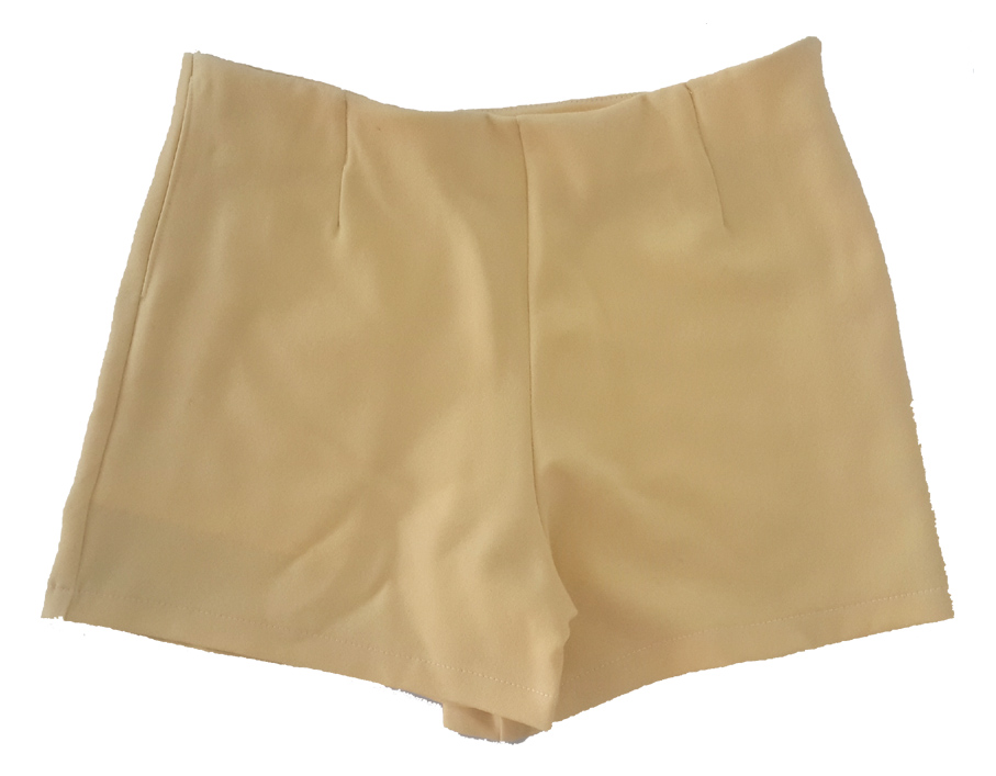 กางเกงขาสั้นเอวสูงขอบเรียบผ้าฮานาโกะ ซิปซ้าย กระเป๋าขวา สีเหลือง Size 2XL 3XL