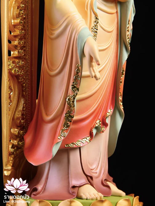 พระพุทธเจ้า (พระยูไล) พระโพธิสัตว์กวนอิม (กวนอิมผ่อสัก) พระมหาสถามปราปต์โพธิสัตว์ (ไต่ซีจี่ผ่อสัก) ปางยืนบนดอกบัว ขนาด 12/16/19/26/36 นิ้ว