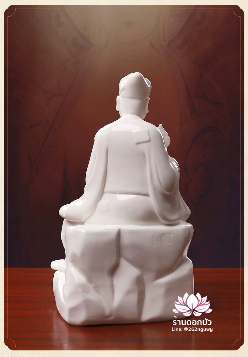 พระอรหันต์จี้กง เต้าจี้ฉานซือ งานกระเบื้องฮกเกี้ยน สีขาวเคลือบเงา ขนาด 12/16 นิ้ว