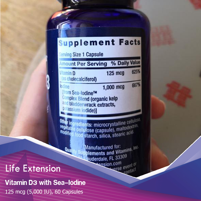 Life Extension, Vitamin D3 with Sea-Iodine, 125 mcg (5,000 IU), 60 Capsules