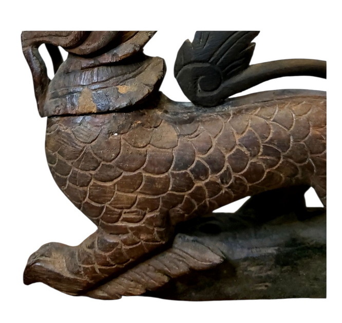 ไม้แกะสลักเก่า-สิงห์เศิลป์พม่า(ไม้แกะสลักประดับเกวียน)