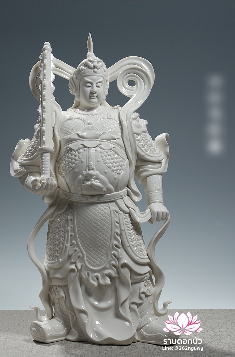 เทพเจ้ากวนอู และพระเวทโพธิสัตว์ (อุ่ยท้อผ่อสัก) ขนาด 14/18/20 นิ้ว สีขาว