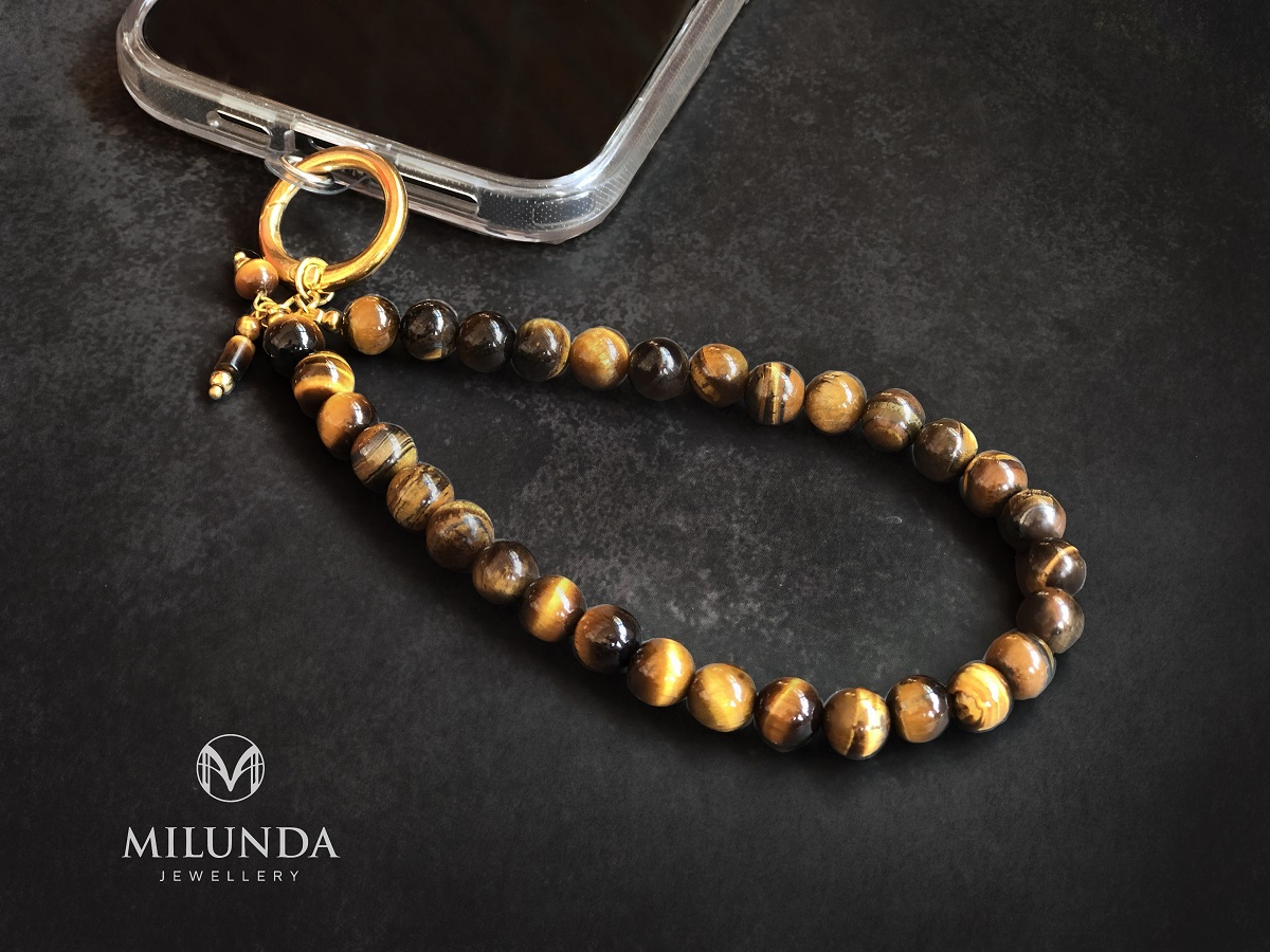 สายคล้องโทรศัพท์มือถือทำจากหินตาเสือแท้ Phone charm wristlets