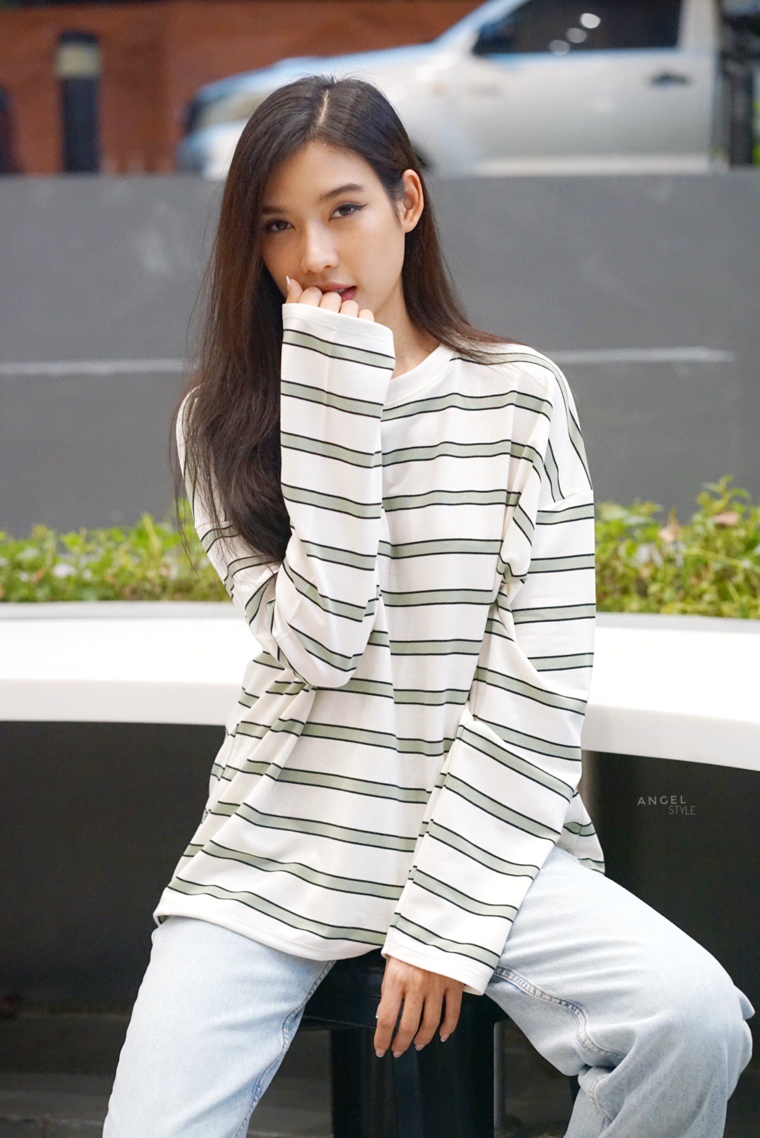 คอกลมริ้วใหญ่แขนยาว