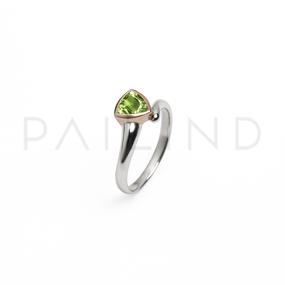 แหวนเงินแท้ดีไซน์หรู ประดับพลอย PERIDOTชุบทองคำขาวและทองชมพู