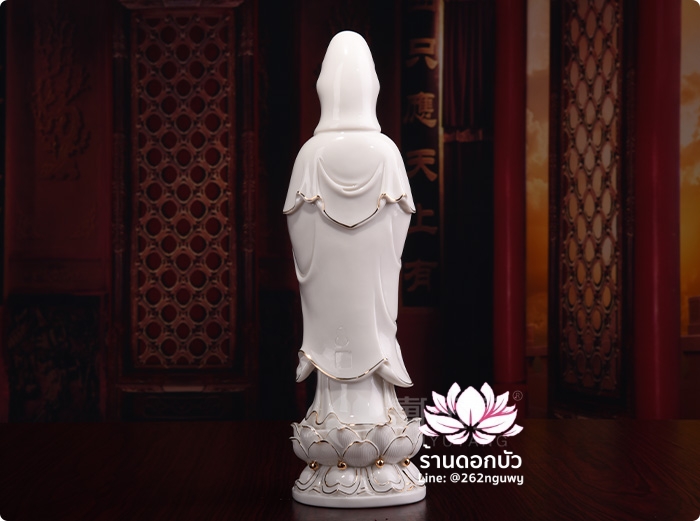 พระโพธิสัตว์กวนอิม พระแม่กวนอิมปางประทานบุตร ประทับยืนบนดอกบัว ขนาด 12 นิ้ว