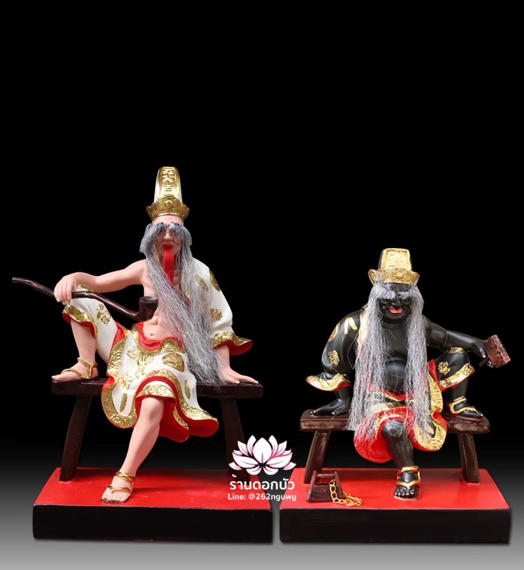 ชิดเอี๋ยโป๊ยเอี๋ย ตั่วแปะหยี่แปะ ยมฑูตขาวดำ ปางนั่งชันเข่า งานเรซิ่น ขนาด 10/12/16 นิ้ว