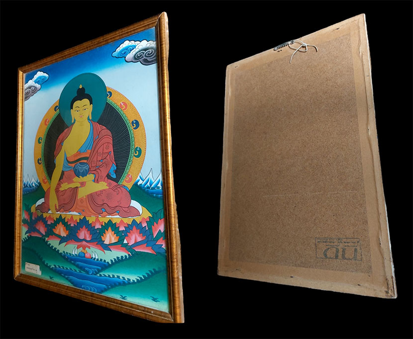 💥SALE!💥ภาวาดทังก้าทิเบต-พระศากยมุนี - (เข้ากรอบกระจกแล้ว) งานเก่า