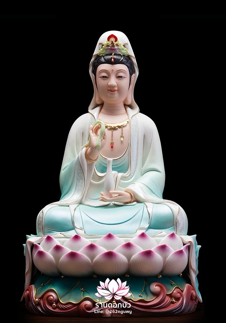 พระโพธิสัตว์กวนอิม พระแม่กวนอิม ปางประทานพร ประทับนั่งบัลลังก์ดอกบัว ขนาด 16 นิ้ว