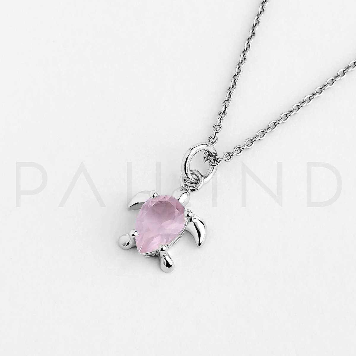 จี้พร้อมสร้อยเงินดีไซน์รูปเต่า ประดับพลอย Rose Quartz