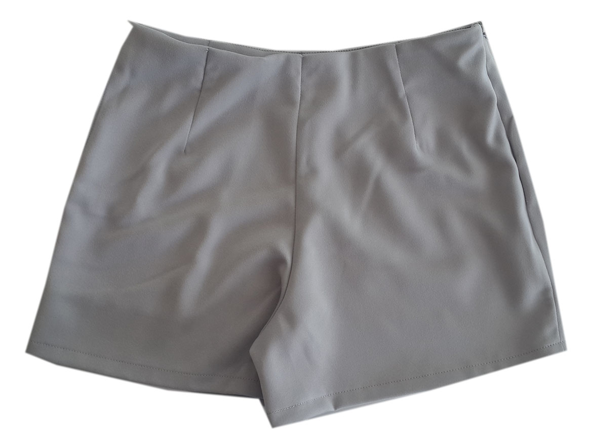 กางเกงขาสั้นเอวสูงขอบเรียบผ้าฮานาโกะ ซิปซ้าย กระเป๋าขวา สีเทา Size 2XL 3XL