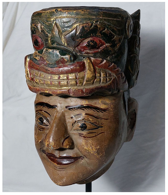 หัวหุ่นไม้แกะศิลปะพม่า(หัวโขน) สูงรวมฐาน 31cm