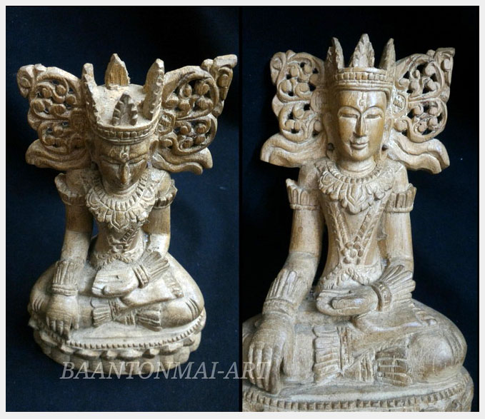 พระไม้แกะ งานเก่า ศิลปะพม่าสูง 18.5cm
