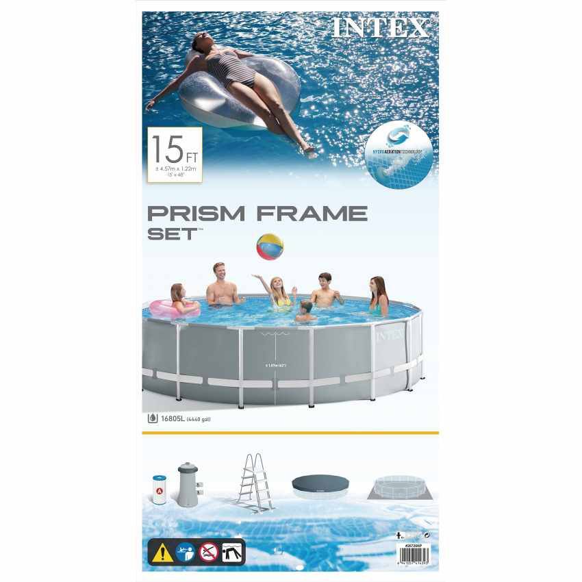 ใหม่ Intex Metal Frame pool 15 ฟุตสูงพิเศษ 26726/28236 เครื่องกรองระบบไส้กรอง