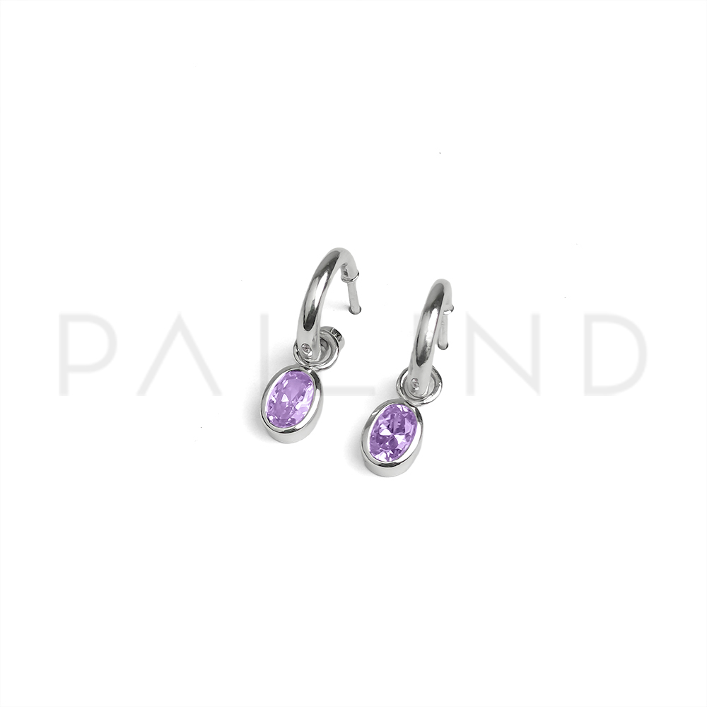 ต่างหูเงินแท้ 925 ประดับ Lavender CZ เกรดคุณภาพ ชุบเงิน