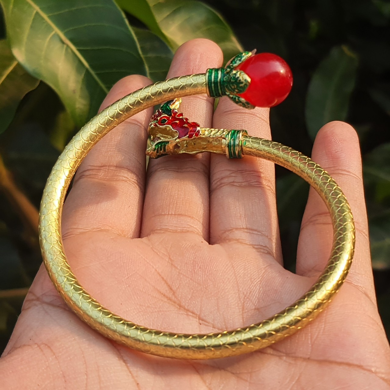 ของนำโชค กำไล พญานาค 1 เศียร ลูกแก้ว สีแดง ขนาดฟรีไซต์ ของแท้