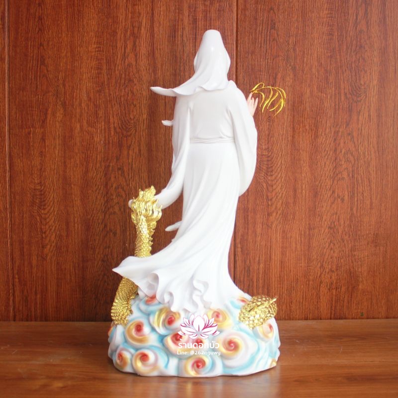 พระโพธิสัตว์กวนอิมปางเหยียบมังกร พระแม่กวนอิมยืนมังกร งานเรซิ่นเพ้นท์ลาย ขนาด 19 นิ้ว