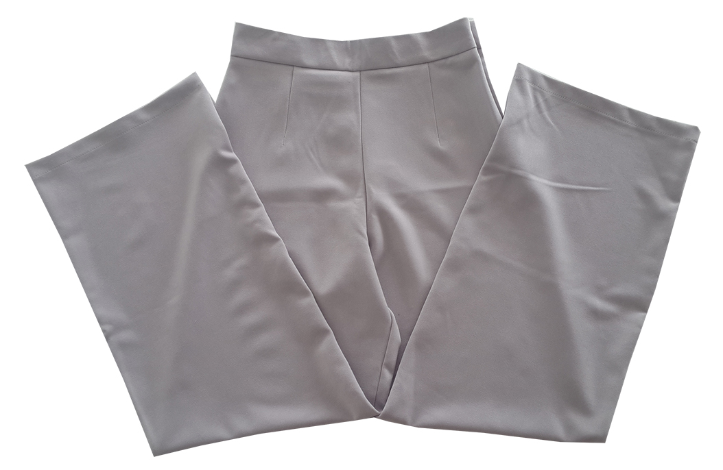 กางเกงขาบานเอวสูง ผ้าฮานาโกะ สีเทา ซิปซ้าย ไม่มีกระเป๋า Size 2X 3X