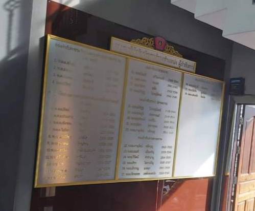 ป้ายทำเนียบ พื้นลามิเนตลายสแตนเลส ขนาด 120x240cm ติดตัวอักษรอะคริลิคสีทอง