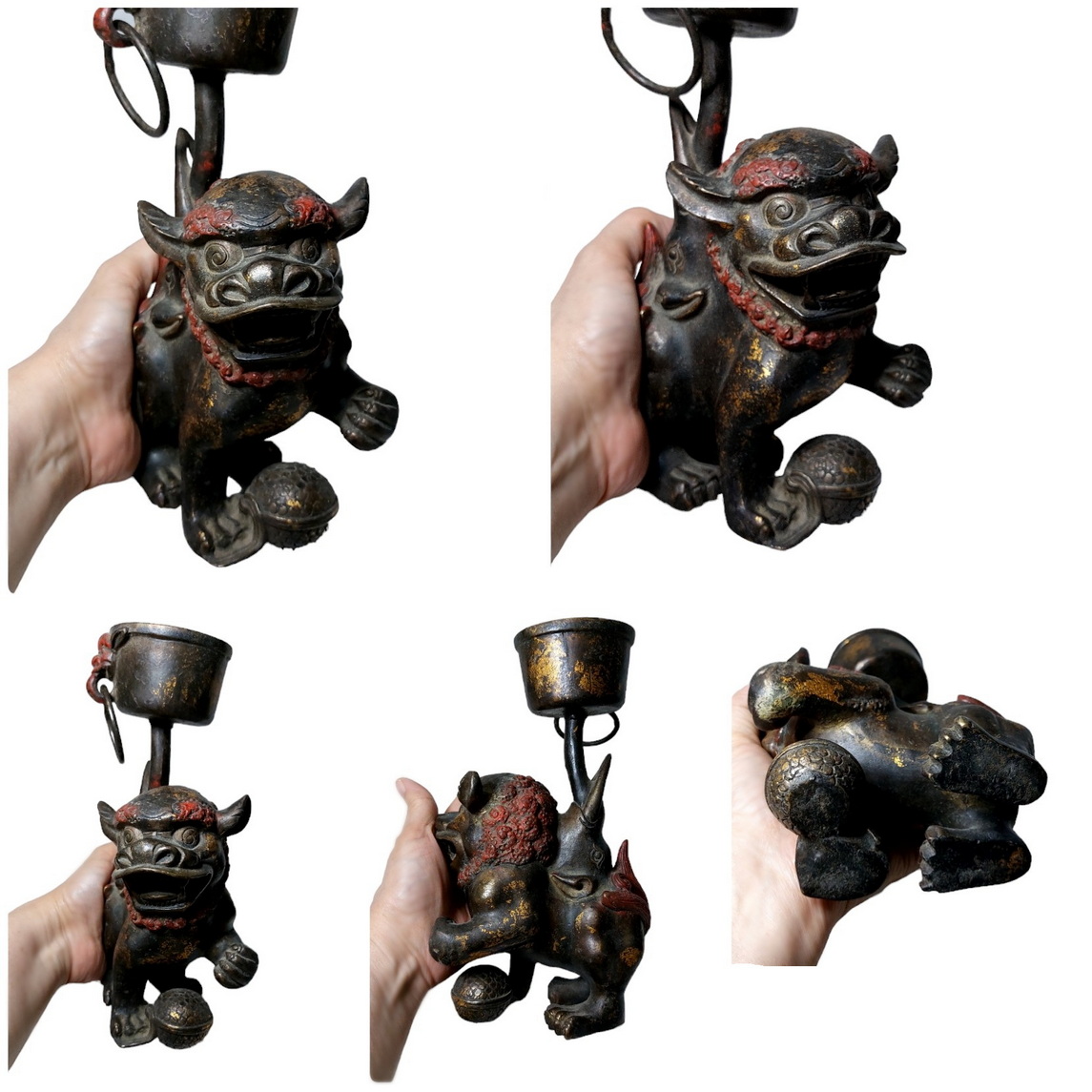 สิงโตคู่ เชิงเทียน ขนาดเล็ก สูง 25.5cm