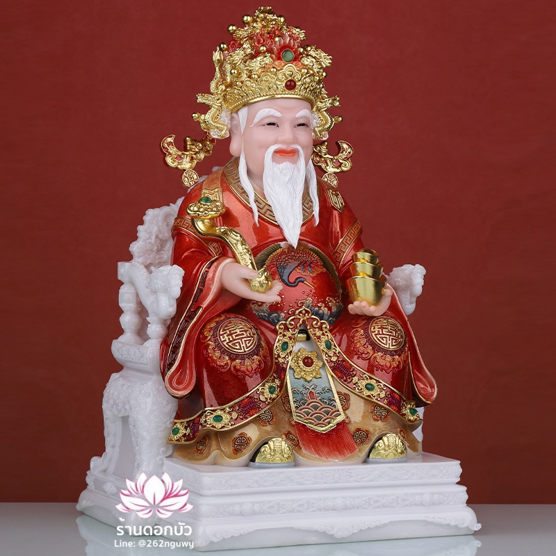 แปะกง ปุนเถ้ากง เทพเจ้าที่จีน ประทับนั่งบัลลังก์มังกร งานผงหยกคุณภาพสูง ขนาด 12/16/19 นิ้ว