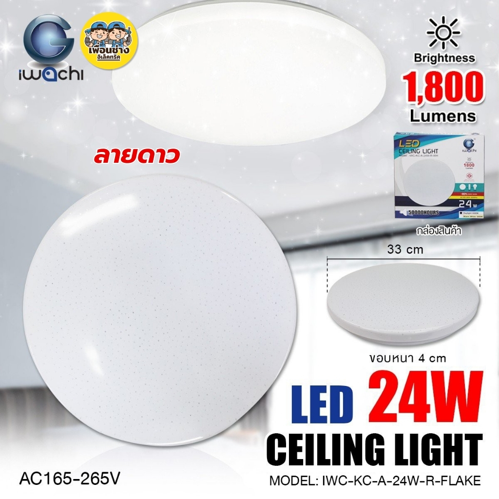 iwachi โคมไฟเพดาน 24W แสงขาว 6500K โคมเพดานกลม LED โคมไฟ โคมซาลาเปา โคม โคมเพดาน