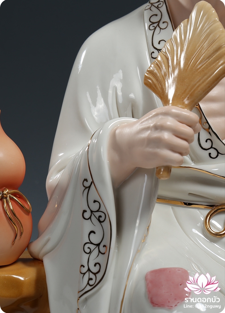 พระอรหันต์จี้กง เต้าจี้ฉานซือ งานกระเบื้องฮกเกี้ยน สีขาวขลิบทอง ขนาด 18 นิ้ว