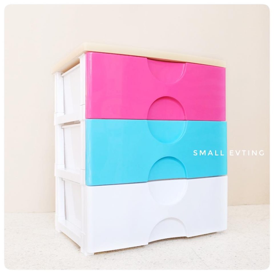 Small Evting ลิ้นชัก No. 5803 รุ่นหน้ากว้าง 3 ชั้น ท๊อปไม้ สีหวาน ตู้ ลิ้นชัก เก็บผ้า เก็บเสื้อผ้า