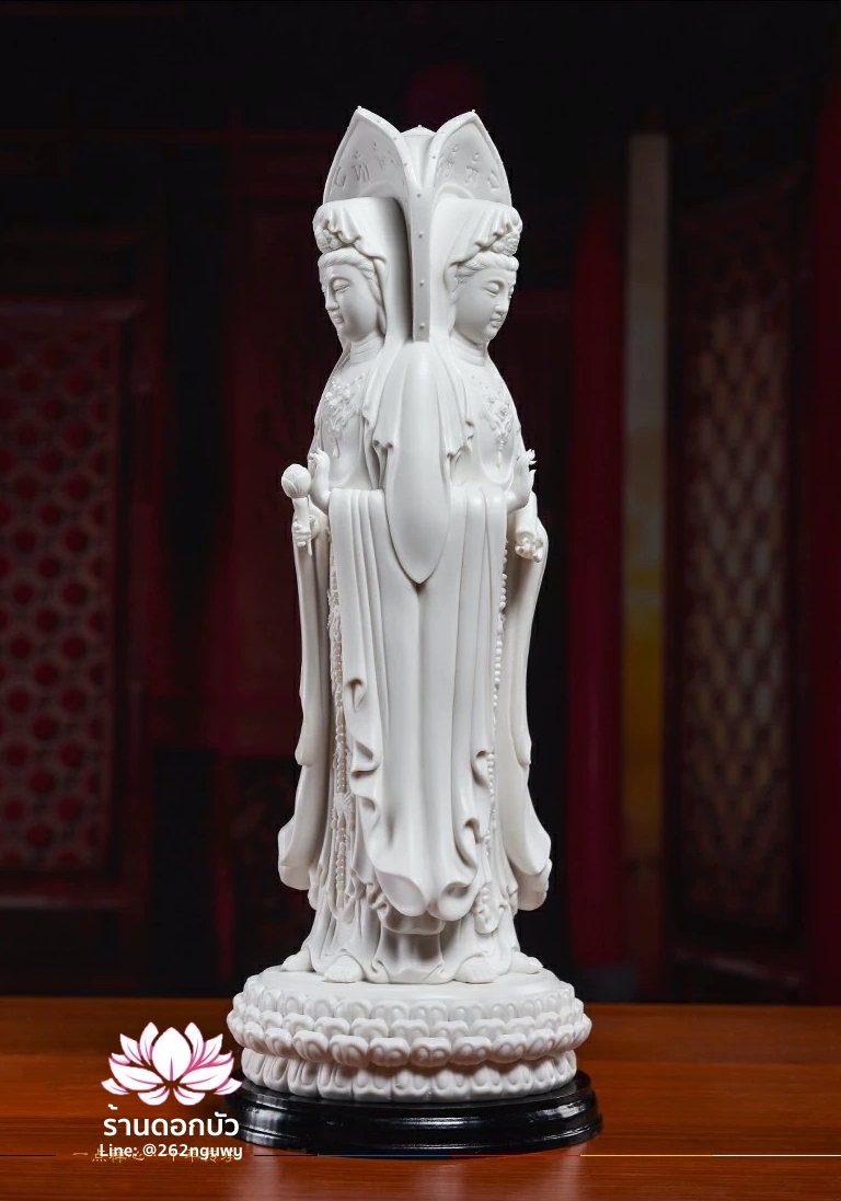 พระโพธิสัตว์กวนอิม 3 พระพักตร์ พระแม่กวนอิม 3 ปาง สีขาวเคลือบเงา ขนาด 15 นิ้ว