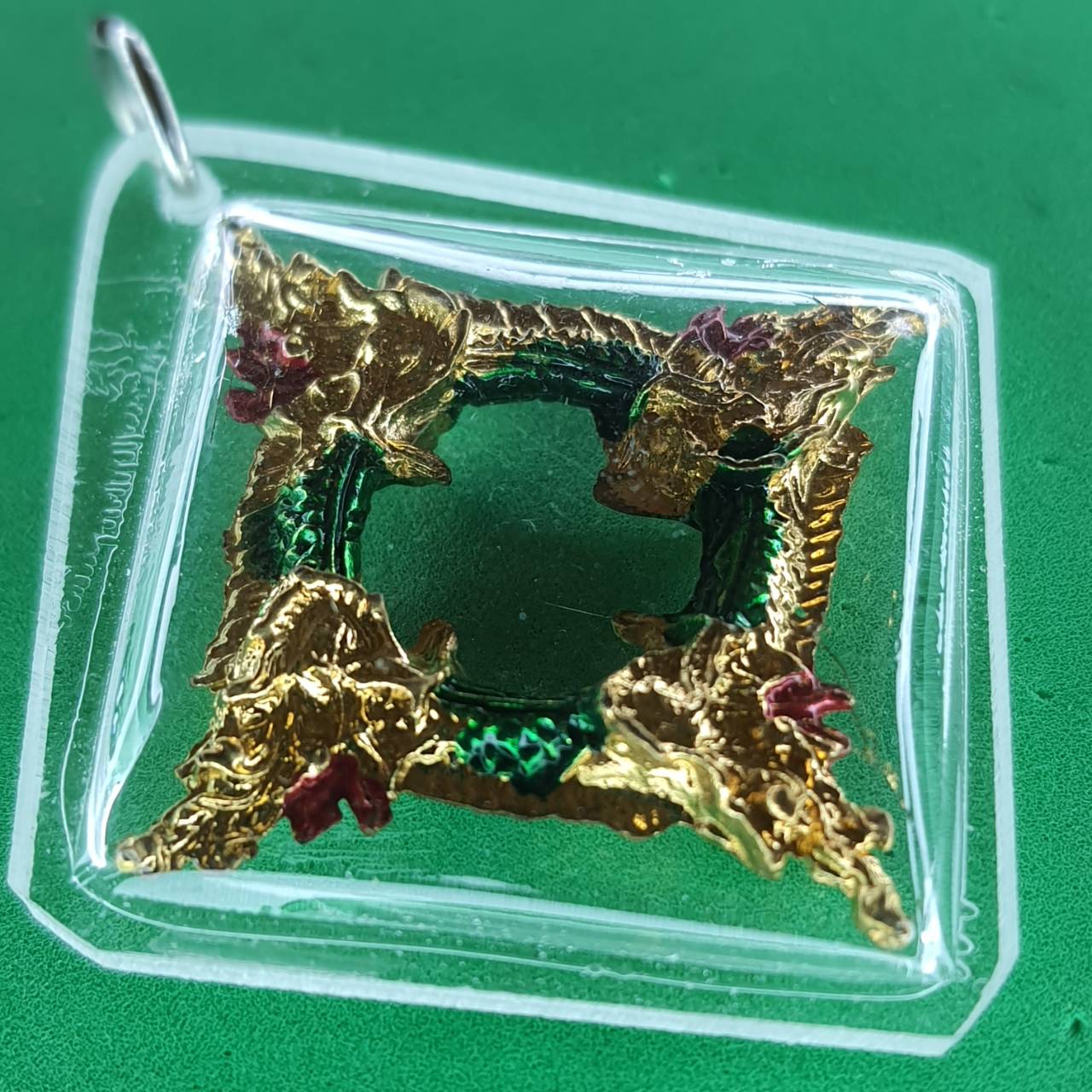 ของป้องกัน บ่วงบาศพญานาค 4เศียร สีเขียวเข้ม เลี่ยมกรอบ บ่วงบาศนาคราช บ่วงบาศก์พญานาค บ่วงบาศพญานาค