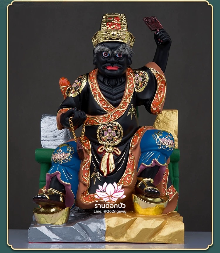 ชิดเอี๋ยโป๊ยเอี๋ย ตั่วแปะหยี่แปะ ยมฑูตขาวดำ ปางนั่งบัลลังก์เหยียบก้อนเงิน งานเรซิ่น ขนาด 16 นิ้ว