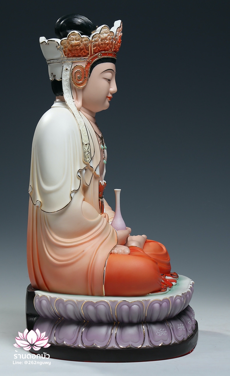 พีลูกวนอิม พระโพธิสัตว์กวนอิมปางสำเร็จธรรม สีส้มออมเบรขลิบทอง ขนาด 12/16/18 นิ้ว