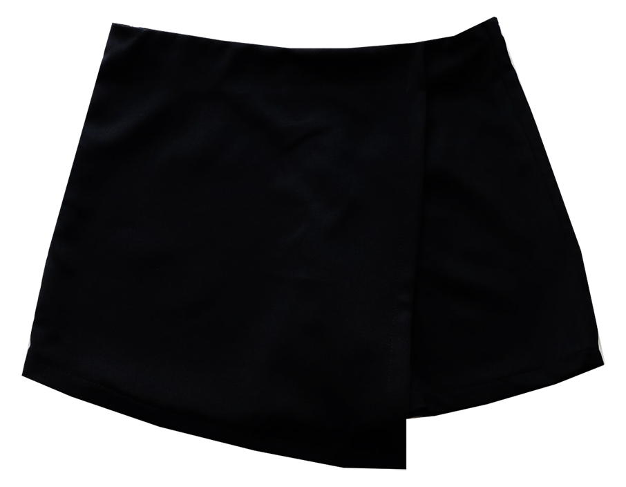 กางเกงกระโปรงป้าย เอวสูงขอบเรียบผ้าฮานาโกะ ซิปซ้าย สีดำ Size S M L XL