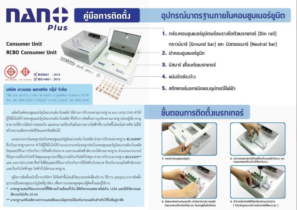 ตู้คอนซูมเมอร์ NANO Plus 2 ช่อง เมนธรรมดา MCB / กันดูด RCBO คอนซูมเมอร์ ตู้กันดูด ตู้ควบคุมไฟ ตู้ไฟ เมนกันดูด