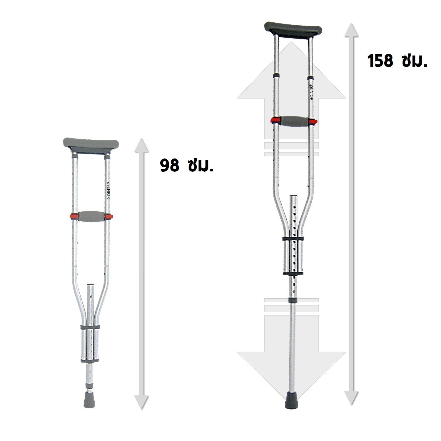 ร้าน qSENIOR ขายไม้ค้ำยันรักแร้ ปรับได้ทุก size จาก s m l สะดวกต่อการพกพาและจัดเก็บ