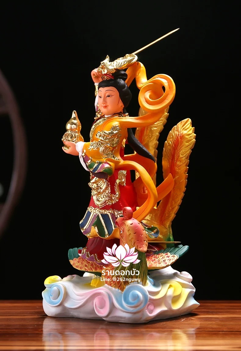 กิ่วเที้ยนเฮี่ยนลื้อ กิวเทียงเหี่ยงนึ่ง จิ่วเทียนเสวียนนี่ ปางยืนบนหงส์บริวาร งานเรซิ่น ขนาด 12 นิ้ว