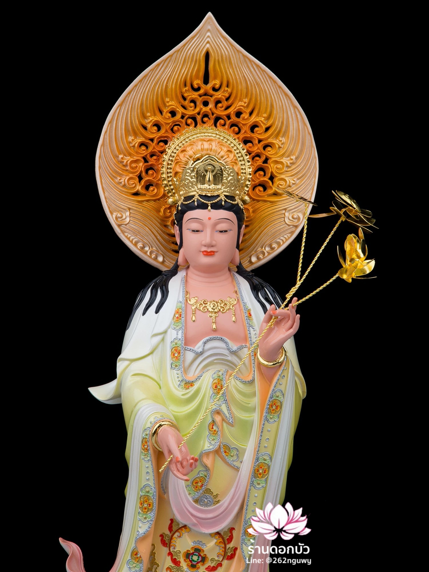 พระพุทธเจ้า (พระยูไล) พระโพธิสัตว์กวนอิม (กวนอิมผ่อสัก) พระมหาสถามปราปต์โพธิสัตว์ (ไต่ซีจี่ผ่อสัก) ปางยืนบนดอกบัว ขนาด 12/16/19/26/36 นิ้ว