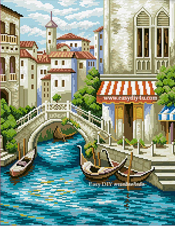 อุปกรณ์งานฝีมือ DIY ครอสติสคริสตัลรูปล่องเรือชมเมืองยุโรป