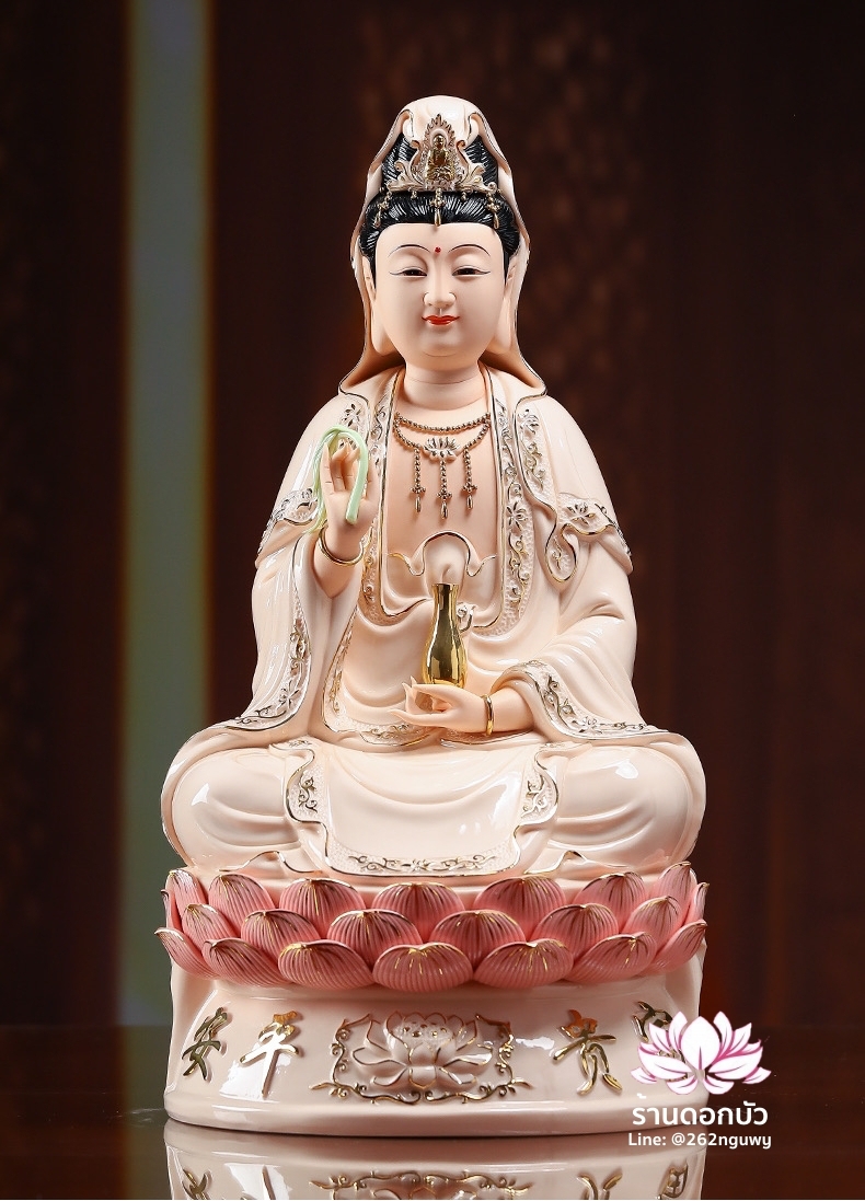 พระโพธิสัตว์กวนอิม พระแม่กวนอิม ปางประทานพร ประทับนั่งบนดอกบัว ขนาด 10/12/14/16 นิ้ว