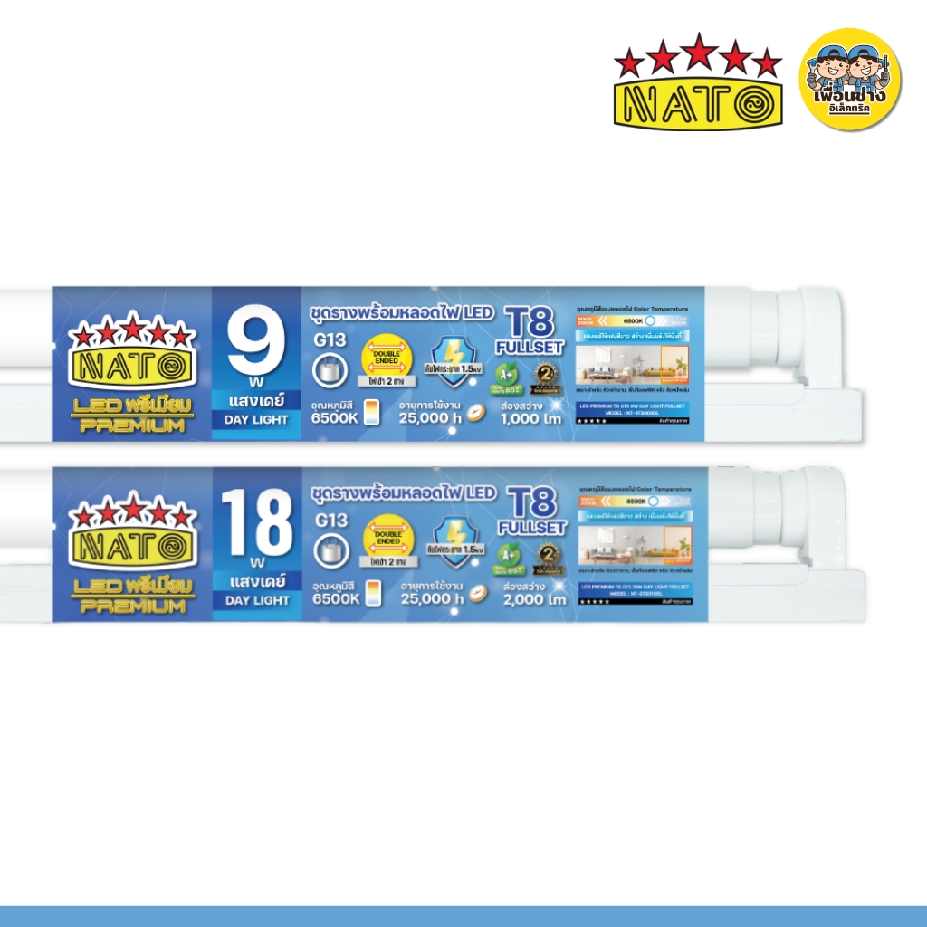 **ยกลัง** NATO ชุดเซ็ตหลอดพร้อมราง LED T8 Full Set 9W 18W ขาสปริง ชุดฟูลเซ็ตหลอดพร้อมราง ไฟเข้าหัวท้าย สายไฟออกกลาง หลอดไฟ ชุดรางพร้อมหลอดไฟ
