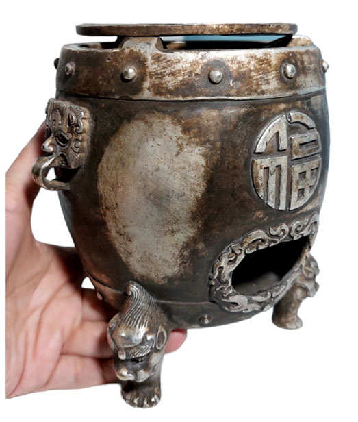 เตากำยาน ของสะสม ของตกแต่งบ้าน ของตกแต่งร้าน สไตล์จีนโบราณ -ในรูปแบบเตาถ่านทรงกลองขาสิงห์