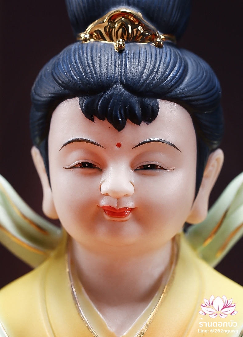 กิมท้ง-เง็กนึ่ง, เซียนจ๋าย-หยกลื้อ ลูกศิษย์พระโพธิสัตว์กวนอิม ปางยืนบนดอกบัวและใบบัว งานกระเบื้องฮกเกี้ยน ขนาด 12 นิ้ว