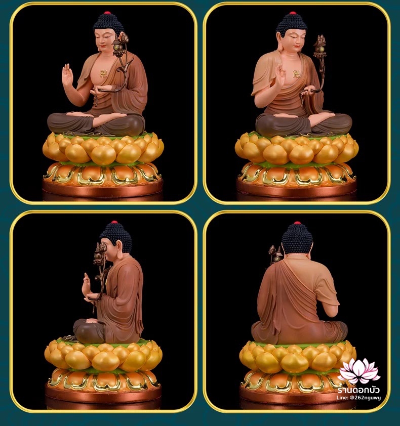 พระพุทธรูป พระพุทธเจ้า พระศากยมุนีพุทธเจ้า ปางนั่งบนดอกบัว งานเรซิ่น ขนาด 16 นิ้ว สีเหลือง/น้ำตาล/เทา