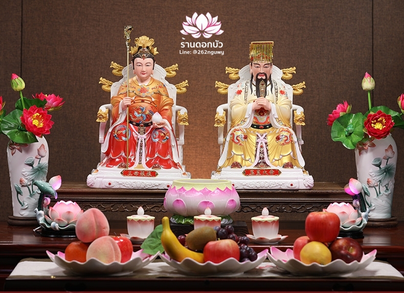 เง็กเซียนฮ่องเต้ หยกอ๋องส่องเต่ และ พระนางซีหวังหมู่ กิมบ้อเนี่ยเนี้ย ประทับนั่งบัลลังก์มังกรทอง คุณภาพพรีเมียม ขนาด 12/16 นิ้ว