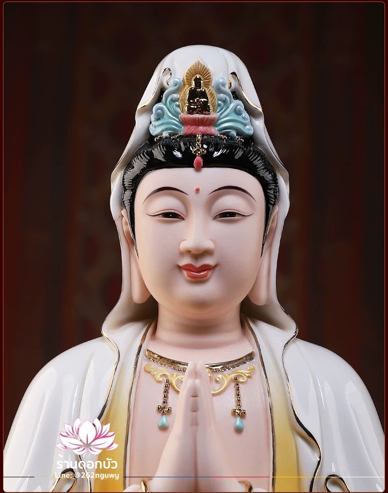 พระโพธิสัตว์กวนอิม พระแม่กวนอิมโพธิสัตว์ ปางพนมมือ ประทับนั่งดอกบัว ขนาด 16 นิ้ว